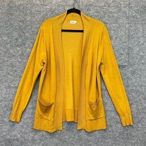 CEILO Cardigan Sweater Women's XL Mustard Yellow Knit Open Front Long Sleeve